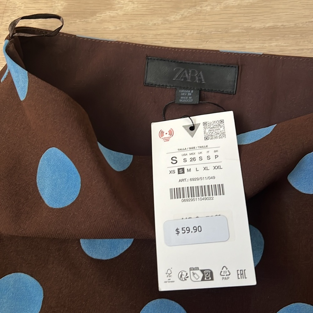 Zara Polka Dot Asymmetric Skirt // NWT BLUE-BROWN - Picture 3 of 6